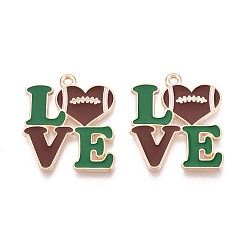 Кокосово-Коричневый Подвески из эмалевого сплава на тему регби, словесные любовные чары, золотые, кокосового коричневый, 24.5x21.5x1 мм, отверстие : 1.6 мм