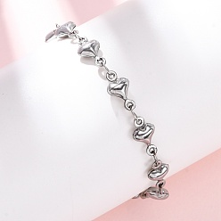 Нержавеющая Сталь Цвет 304 браслеты из нержавеющей стали сердце ссылка для женщин, цвет нержавеющей стали, 6-7/8 дюйм (17.5 см)