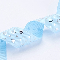 Light Sky Blue Polyester Grosgrain Ribbon, Star Pattern, Light Sky Blue, 1 inch(25mm), about 100yards/roll(91.44m/roll)