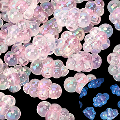 Pink 35pcs perles acryliques irisées arc-en-ciel placage uv, deux tons, raisin, rose, 25x16x14mm, Trou: 3.7mm