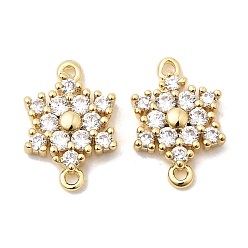 Настоящее золото 18K Шармы-соединители из латуни с микропаве из кубического циркония, Рождественские снежинки, стойки покрытие, долговечный, без кадмия и без свинца, реальный 18 k позолоченный, 10x7x2 мм, отверстие : 0.7 мм