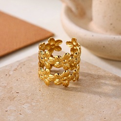 Flower 304 Stainless Steel Cuff Open Rings, Golden, Flower, Inner Diameter: 15~20mm