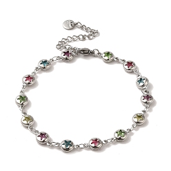 Platinum Brass Star Link Chain Bracelets, with Glass, Platinum, 9-3/4 inch(24.8cm)