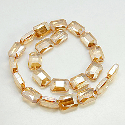 Sandy Brown Electroplated Glass Beads, Pearl Luster Plated, Faceted Rectangle, Sandy Brown, 18x13x6.5~7.5mm, Hole: 1mm