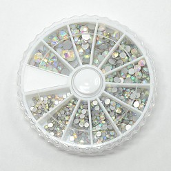 Crystal AB 1 Box Garment Accessories Glass Flat Back Rhinestone, Grade A, Back Plated, Faceted Half Round, Crystal AB, 2~5x1~2mm