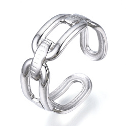 Stainless Steel Color Non-Tarnish 304 Stainless Steel Oval Open Cuff Ring, Hollow Ring for Women, Stainless Steel Color, US Size 7(17.3mm)