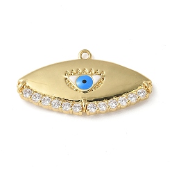 Настоящее золото 18K Реечное покрытие латунь микропаве кубический цирконий эмаль подвески, Злые чары глаз, реальный 18 k позолоченный, 14.5x27.5x2.5 мм, отверстие : 1.4 мм
