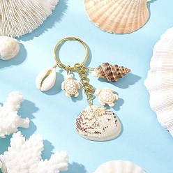 Золотой Натуральная ракушка в морском стиле с брелками из синтетической бирюзы, с железными разрезными брелоками, золотые, 85.5 мм
