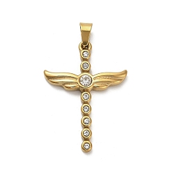 Золотой Ионное покрытие (ip) 304 подвески из нержавеющей стали со стразами, крестик, золотые, 44.5x32x5 мм, отверстие : 9.5x4.5 мм