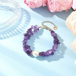 Аметист Браслеты из натурального аметиста с бусинами для женщин, с жемчугом из раковины , 7-3/4 дюйм (19.7 см)