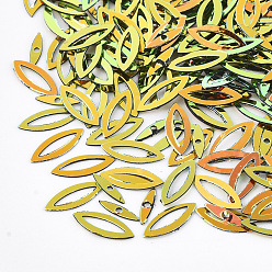 (932FM) Темно-синий аква-матовый с подкладкой Аксессуары для орнаментов, пластиковые пайетки / блестки из пвх, лошадиный глаз , темно-золотистые, 9~10x3.5~4x0.4 мм, Отверстие : 4x1.5 мм , около 30000 шт / 500 г