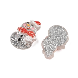 Снеговик Рождественская серия симпатичные прозрачные смоляные декоден кабошоны, с блеском порошок, снеговик, 23.5x16x7.5 мм