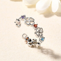 Платина Манжеты из латуни с микро паве кубический цирконий для женщин, сердце, стойки покрытие, долговечный, без свинца и без кадмия, платина, 6.5 мм, внутренний диаметр: 18 мм