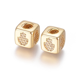 Golden Brass Micro Pave Cubic Zirconia Beads, Long-Lasting Plated, Cube with Crown Pattern, Golden, Clear, Golden, 10x8x8.5mm, Hole: 1.5x3.5mm and 4mm
