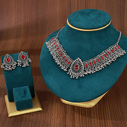 Рубин Комплекты из ожерелий и висячих серег из сплава со стразами в форме капли для женщин, рубин, 320 мм