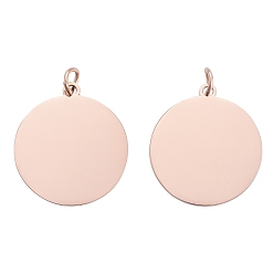 Розовое Золото Ионное покрытие (ip) 304 подвески из нержавеющей стали, с целью перехода в кольце, зеркальная полировка, плоский круглый шарм, штамповка пустой метки, розовое золото , 22x1.5 мм, отверстие : 5 мм