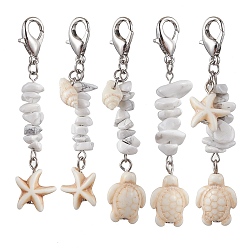 Howlite 5Pcs Glass Pendant Decorations, with Zinc Alloy Lobster Claw Clasps, Teardrop, 62~68mm