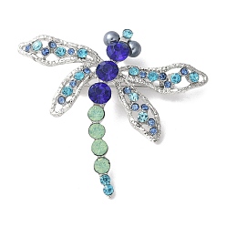 Синий Броши из сплава стрекоз со стразами для одежды-рюкзака, платина, синие, 61x68 мм
