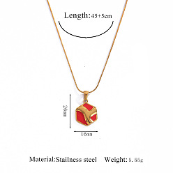 Шестиугольник 304 Подвески-колье из нержавеющей стали с эмалью, красные, геометрического рисунка, золотые, шестиугольник, 17.72 дюйм (45 см), Кулон : 26x16 мм