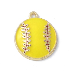 Плоский Круглый Подвески из эмали и сплава, без свинца, без кадмии и без никеля, золотые, спортивные шармы-мячи, бейсбол, 21.5x18x3.5 мм, отверстие : 1.6 мм