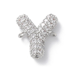Letter Y Латунные микро-паве кубические цирконии буквы ссылки, для изготовления именных ожерелий, долговечный, без кадмия и без свинца, Письмо Y, 15x13.5x4 мм, отверстие : 1.4 мм