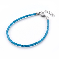 Темно-Голубой Плетеный кожаный шнур браслет решений, с 304 застежкой из лобстера и удлинительной цепью, цвет нержавеющей стали, глубокое синее небо, 8-1/2 дюйм (21.5 см), 3 мм