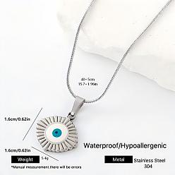 White 304 Stainless Steel Enamel Evil Eye Pendant Necklaces for Men Women, Stainless Steel Color, White, 15.75 inch(40cm)