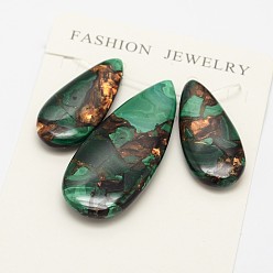 Темно-Зеленый Наборы подвесок из синтетического окрашенного малахита и бронзита, слеза, темно-зеленый, 35~50x15~20x6~7 мм, отверстие : 1.5 мм