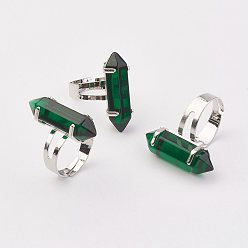 Dark Green Bullet Glass Finger Rings, with Iron Ring Findings, Platinum, Dark Green, Size 8, Inner Diameter: 18mm