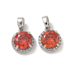 Платина Подвески из латуни с микропаве из циркония, плоские круглые прелести, без кадмия, без никеля и без свинца, платина, 12x10x4.5 мм, отверстие : 3.5x2.5 мм