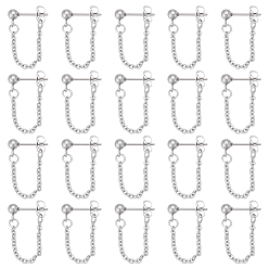 Нержавеющая Сталь Цвет 10пара 304 серьги-гвоздики из нержавеющей стали с шариками, с 304 кабельными цепочками из нержавеющей стали, цвет нержавеющей стали, 52 мм, 10 пара / комплект