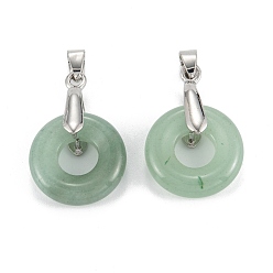 Green Aventurine Natural Green Aventurine Pendants, with Platinum Alloy Findings, Ring, 35x20x8mm, Hole: 6x4mm