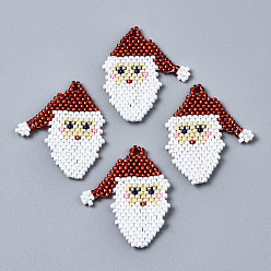White MIYUKI & TOHO Japanese Seed Beads, Handmade Pendants, Loom Pattern, Christmas Santa Claus, White, 31x25x2mm, Hole: 1.6mm