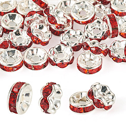 Светло-сиамский 30шт 2 цветные латунные бусины со стразами, прямой фланец, рондель, серебряные, Light Siam, 6x3 мм, отверстие : 1 мм, 15 шт / стиль