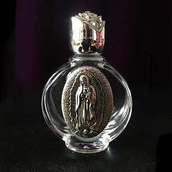 Antique Silver Glass Holy Water Bottle with Zinc Alloy Cap, Religion Portable Refillable Container, Antique Silver, 6.7x4.4cm