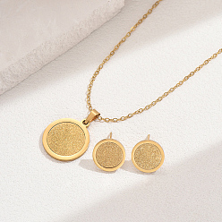 Настоящее золото 18K Комплекты из плоских круглых серег-гвоздиков и ожерелий с подвесками из нержавеющей стали для женщин, реальный 18 k позолоченный, ожерелья: 17.52 дюйм (44.5 см)