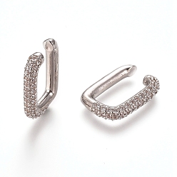 Clear Brass Micro Pave Cubic Zirconia Cuff Earrings, Rectangle, Platinum, Clear, 20x14x3.5mm