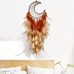 Сэнди Коричневый Железная тканая паутина/сетка с подвесками из перьев, с деревянных бусин, покрытый шнур, луна, песчаный коричневый, 780 мм