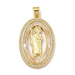 Oval Стойка металлическая латунная микропрофилированная кубическая циркония подвески, с морской раковиной, долговечный, без кадмия и без свинца, реальный 18 k позолоченный, овальные, 32x20x2.5 мм, отверстие : 4x3.5 мм