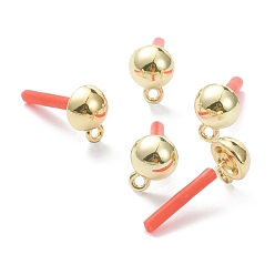 Champagne Yellow Spray Painted Alloy Stud Earrings Findings, with 925 Sterling Silver Pins and Loops, Half Round, Silver, Champagne Yellow, 11x8mm, Hole: 1.8mm, Pin: 0.5mm