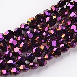 С Фиолетовым Покрытием Гальванические стеклянные бусины, полное покрытие, плоско-круглые, граненые, с фиолетовым покрытием, 5~6x4 мм, отверстие : 1 мм, около 72 шт / нитка, 15 дюйм