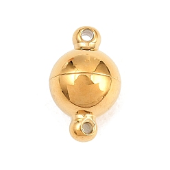 Golden 304 Stainless Steel Magnetic Clasps, Round, with Loops, Round Hole, Ion Plating(IP), Long-Lasting Plated, Golden, 13x8x8mm, Hole: 1.2mm