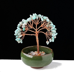 Амазонит Украшения из натуральной амазонитовой крошки в форме дерева жизни с чашеобразным основанием, Медная проволока, энергетический камень фэн-шуй, подарок для женщин и мужчин, медитация, 80~100 мм