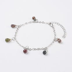 Натуральный Агат Ограненные натуральные индийские агатовые ножные браслеты, с латунной фурнитурой и 316 хирургическими цепями из нержавеющей стали, 8-5/8 дюйм (220 мм)