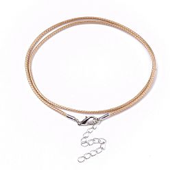 Peru Waxed Cotton Cord Necklace Making, with Alloy Lobster Claw Clasps and Iron End Chains, Platinum, Peru, 17.4 inch(44cm), 1.5mm