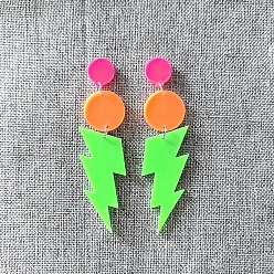 Лайм Плоские круглые акриловые серьги-гвоздики с молнией, платина, желто-зеленые, 75x18 мм