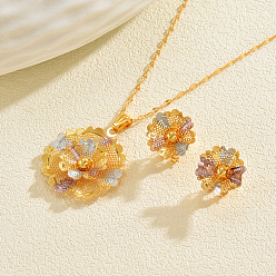 (52) Непрозрачная лаванда Комплекты из винтажных латунных серег-гвоздиков и ожерелий с подвесками в виде цветов для женщин, разноцветные, ожерелья: 15.35 дюйм (39 см)