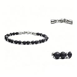 Lavastein Runde Armbänder aus natürlichen Lavasteinperlen mit Edelstahlverschlüssen, Edelstahl Farbe, 304 Zoll (9.06 cm)