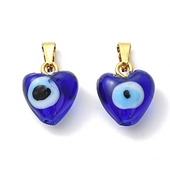 Золотой Подвески лэмпворк ручной работы, обереги от сглаза в форме сердца, с 304 фурнитурой из нержавеющей стали, золотые, 14~14.5x12~12.5x8 мм, отверстие : 6x3 мм
