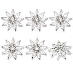 Платина 6шт. 1-отверстия из сплава с микропаве, прозрачные пуговицы на хвостовике из кубического циркония, цветок, платина, 16~17.5x8.5 мм, отверстие : 1.8 мм